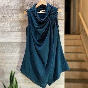 Zapelle/eShakti - Faux Wrap Sleeveless Cowl Tunic - 8/10, Blue
